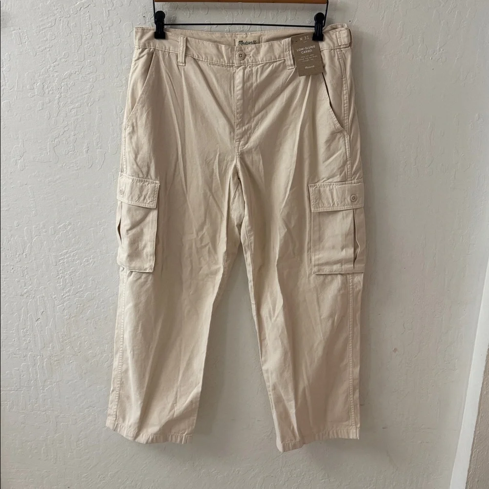 Madewell Women's Garment Dyed Low Slung Straight Cargo Pants Cream size 31 NWT